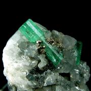 Beryl var. Emerald on Calcite with Pyrite