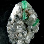 Beryl var. Emerald on Calcite with Pyrite