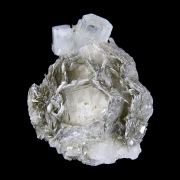 Beryl / (var:“Aquamarine”) with Muscovite on Albite