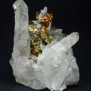 Chalcopyrite on Quartz with Arsenopyrite and Calcite