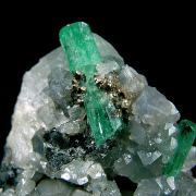 Beryl var. Emerald on Calcite with Pyrite