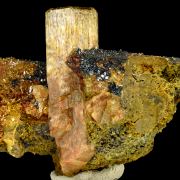 Apatite, hematite, quartz and actinolite pseudo. after pyroxene
