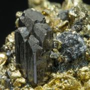 Chalcopyrite with Ferberite and Boulangerite (variety plumosite)