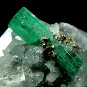 Beryl var. Emerald on Calcite with Pyrite