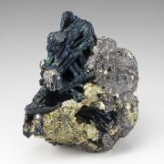 Covellite with Pyrite, Enargite, Brochantite