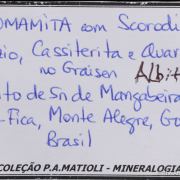 Yanomamite (type locality) with Albite, Scorodite, Topaz, Cassiterite and Quartz