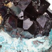 Cuprite (gemmy red crystals) on Chrysocolla / Mashamba West Mine, Kolwezi mining district, Lualaba, DR Congo