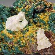 Dioptase with Mimetite, Cerussite