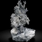 Allargentum after Dyscrasite with Sphalerite, Pyrargyrite and Schachnerite on Calcite