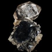 Quartz on Calcite with Anthraxolite (petroleum)