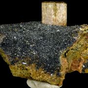 Apatite, hematite, quartz and actinolite pseudo. after pyroxene
