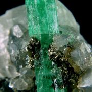 Beryl var. Emerald on Calcite with Pyrite