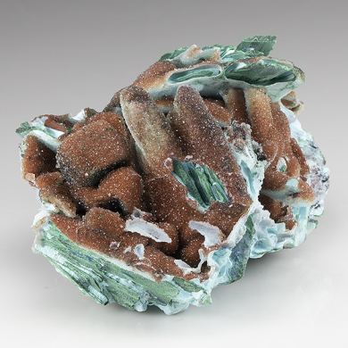 Chrysocolla pseudomorph with Malachite, Quartz