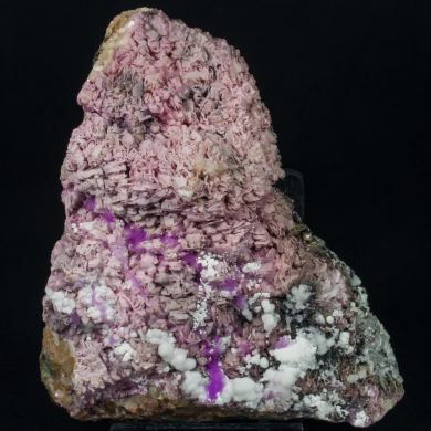 Talmessite coating Calcite and with Calcite (variety Co-bearing calcite)