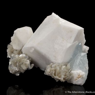 Microcline Feldspar with Aquamarine on Muscovite
