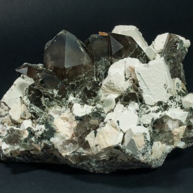 Quartz (variety smoky quartz) with Orthoclase and Mica