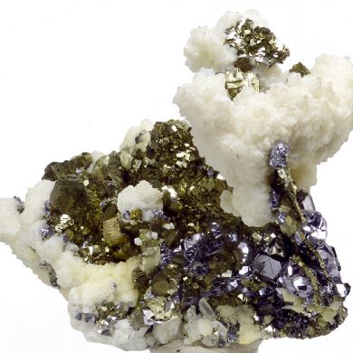 Pyrite pseudo. after pyrrhotite, siderite, galena, sphalerite