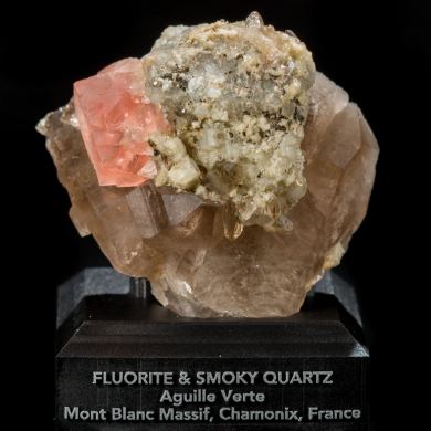 Alpine Pink Fluorite on Smoky Quartz from Mont Blanc, France