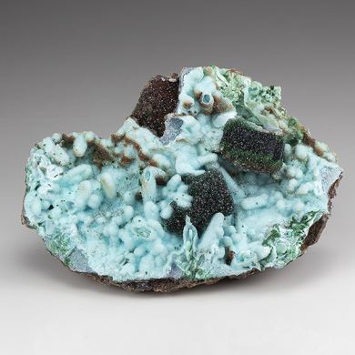 Chrysocolla pseudomorph with Malachite, Quartz