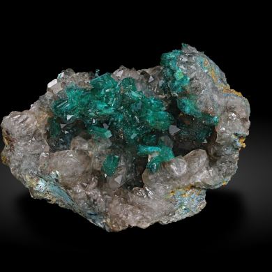 Dioptase with Quartz and Cerussite