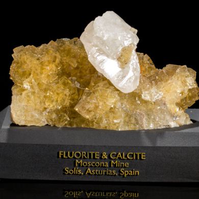 Calcite on Yellow Fluorite from Moscona Mine, Spain