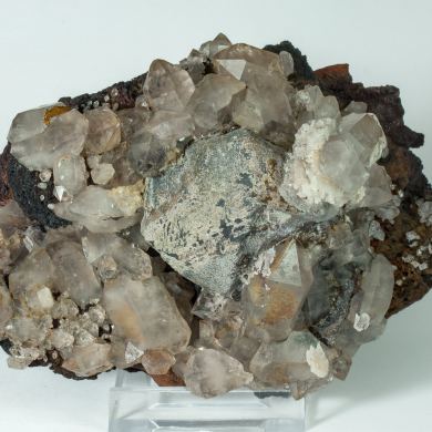 Galena with Cerussite, Quartz and Dolomite (variety Fe-bearing dolomite)