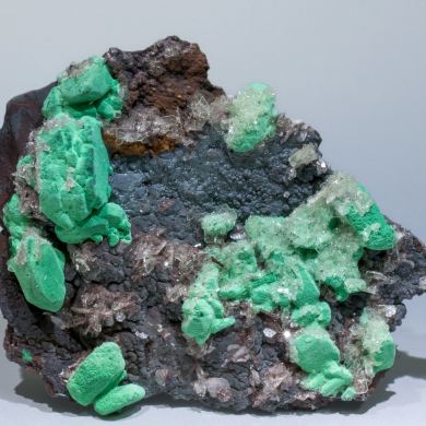 Malachite after Azurite with Baryte and Goethite