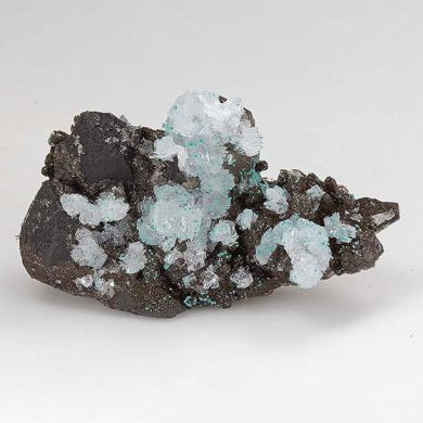 Hemimorphite with Chrysocolla after Malachite, Goethite, Quartz