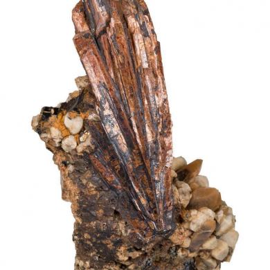 Niobophyllite on Quartz with Feldspar