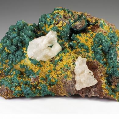 Dioptase with Mimetite, Cerussite