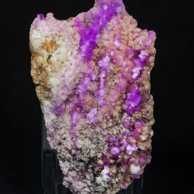 Talmessite coating Calcite and with Calcite (variety Co-bearing calcite)