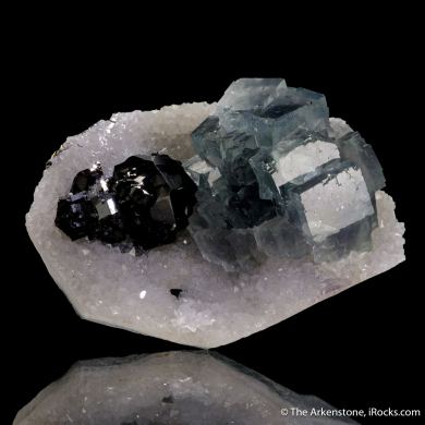 Fluorite with Sphalerite, on Quartz