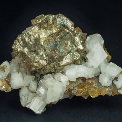 Pyrite with Calcite and Fluorite