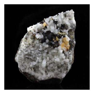 Siderite, Quartz, Pyrite, Chalcopyrite.