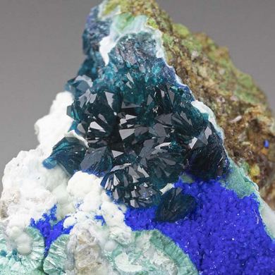 Veszelyite with Theisite, Azurite