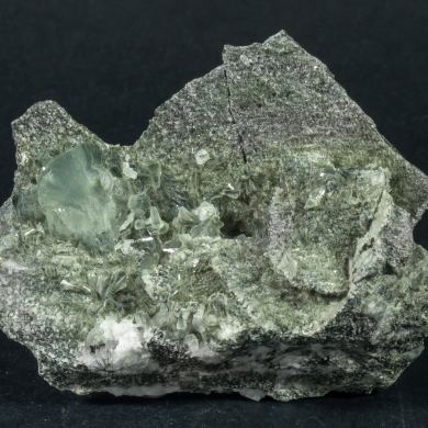 Prehnite with Epidote and Actinolite (variety byssolite)