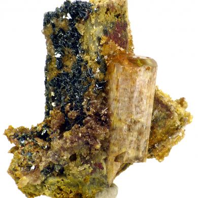 Apatite, hematite, quartz and actinolite pseudo. after pyroxene