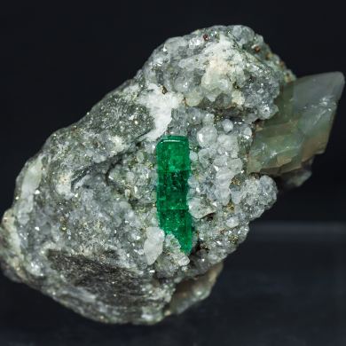 Beryl (variety emerald) on Calcite