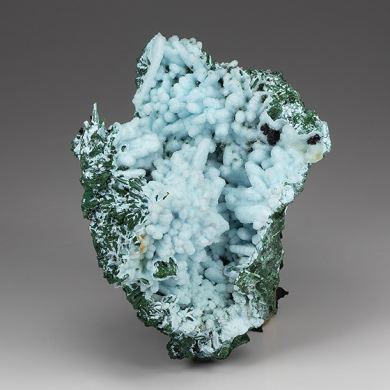 Chrysocolla pseudomorph with Malachite, Quartz