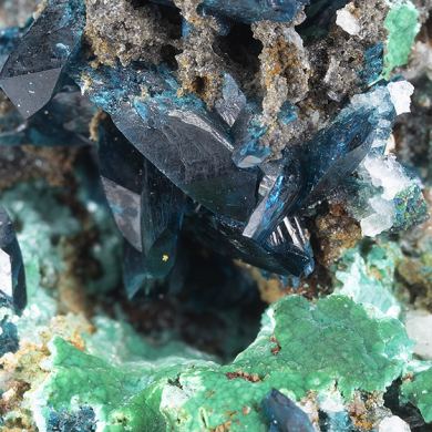 Veszelyite with Theisite, Hemimorphite