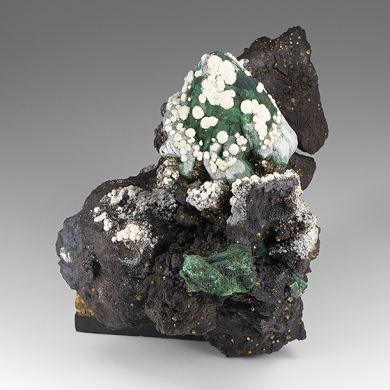 Chrysocolla-on-Malachite-after-Azurite with Wulfenite, Calcite