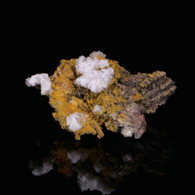 MIMETITE and CALCITE on DESCLOIZITE - Chah Milleh Mine, Iran