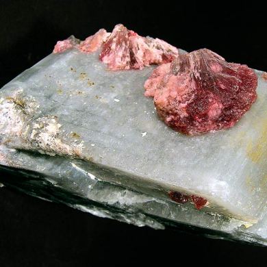 Elbaite (variety rubellite) on Calcite
