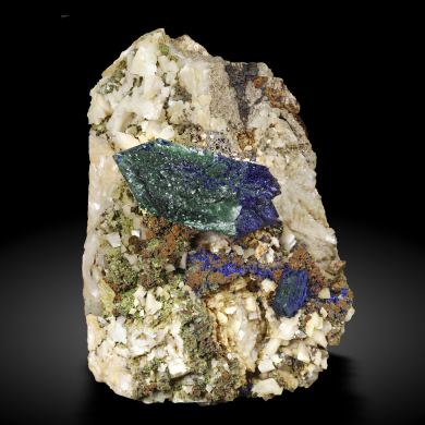 Doubly terminated Azurite with Malachite and Dolomite