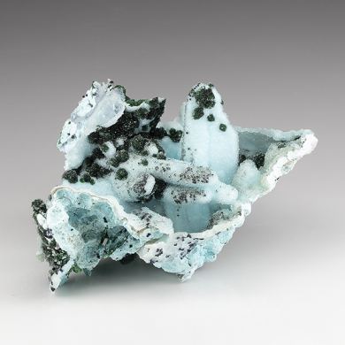 Chrysocolla pseudomorph with Malachite, Quartz