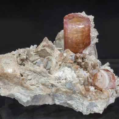 Elbaite-Schorl Series (variety rubellite) with Quartz and Feldspar