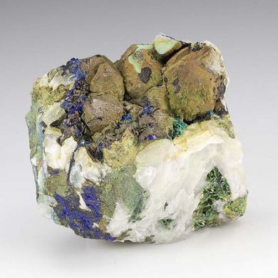 Olivenite with Cornwallite, Azurite, Brochantite