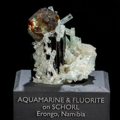 Fluorite Ball & Aquamarine on Schorl Mineral Specimen from Erongo, Namibia