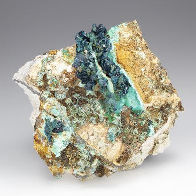Veszelyite-with-Theisite, Hemimorphite