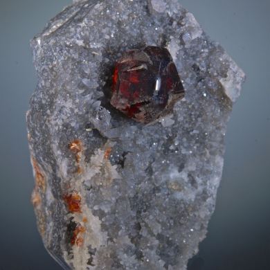 Sphalerite -gemmy red on Quartz